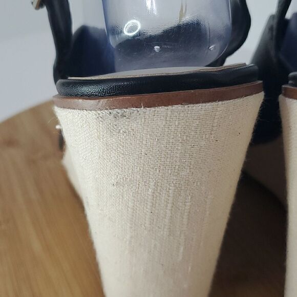 1. State Black Leather Genna Slingback Wedge Sandal Peep Toe Heel 10M - Picture 5 of 14